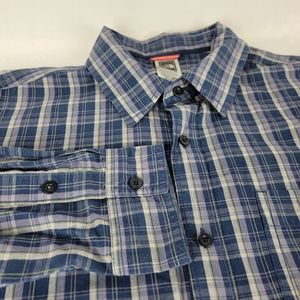 NORTH FACE Long Sleeve Button Up Blue Plaid Cotton L Casual Office Dress Shirt‎